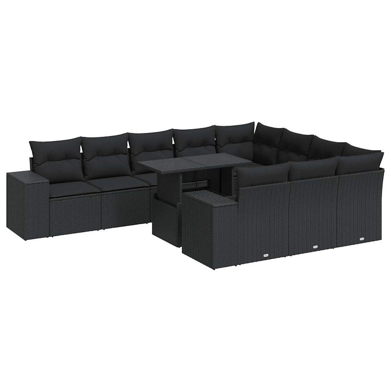 11 Piece Garden Sofa Set with Cushions Black Poly Rattan Payday Deals