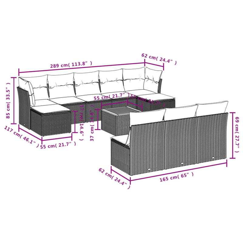 11 Piece Garden Sofa Set with Cushions Black Poly Rattan Payday Deals