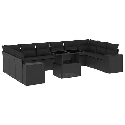 11 Piece Garden Sofa Set with Cushions Black Poly Rattan Payday Deals