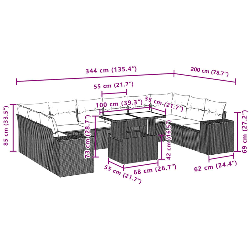 11 Piece Garden Sofa Set with Cushions Black Poly Rattan Payday Deals