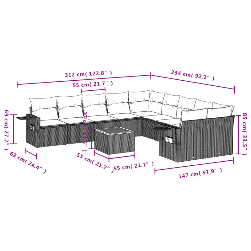 11 Piece Garden Sofa Set with Cushions Black Poly Rattan Payday Deals