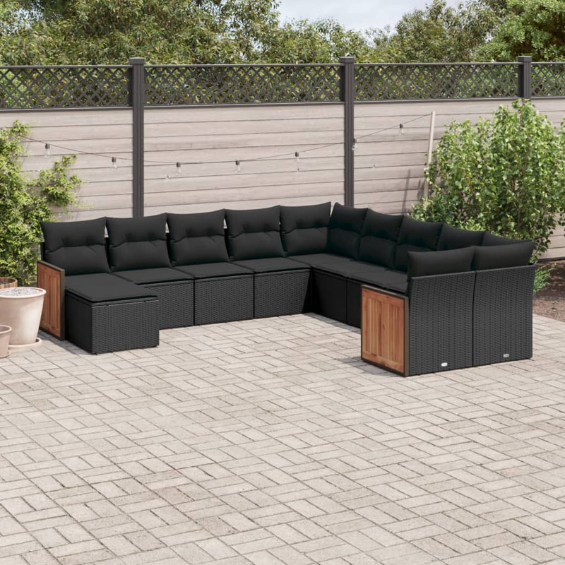 11 Piece Garden Sofa Set with Cushions Black Poly Rattan Payday Deals