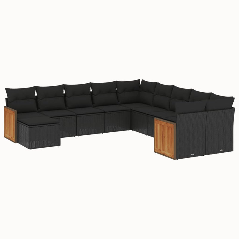 11 Piece Garden Sofa Set with Cushions Black Poly Rattan Payday Deals
