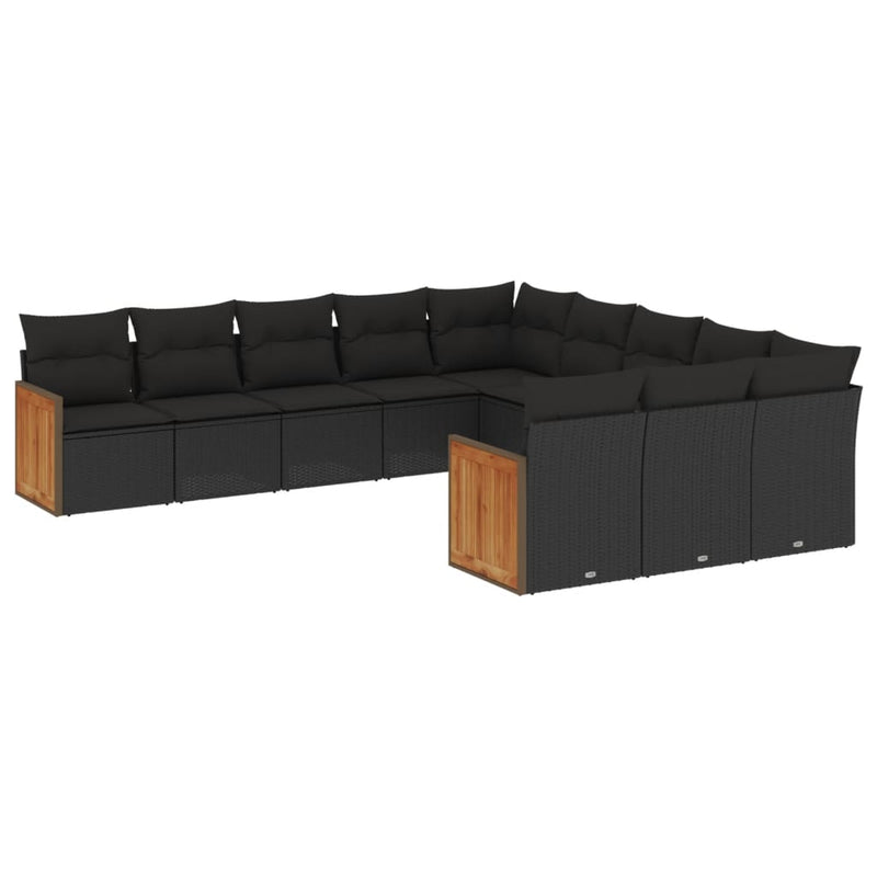 11 Piece Garden Sofa Set with Cushions Black Poly Rattan Payday Deals
