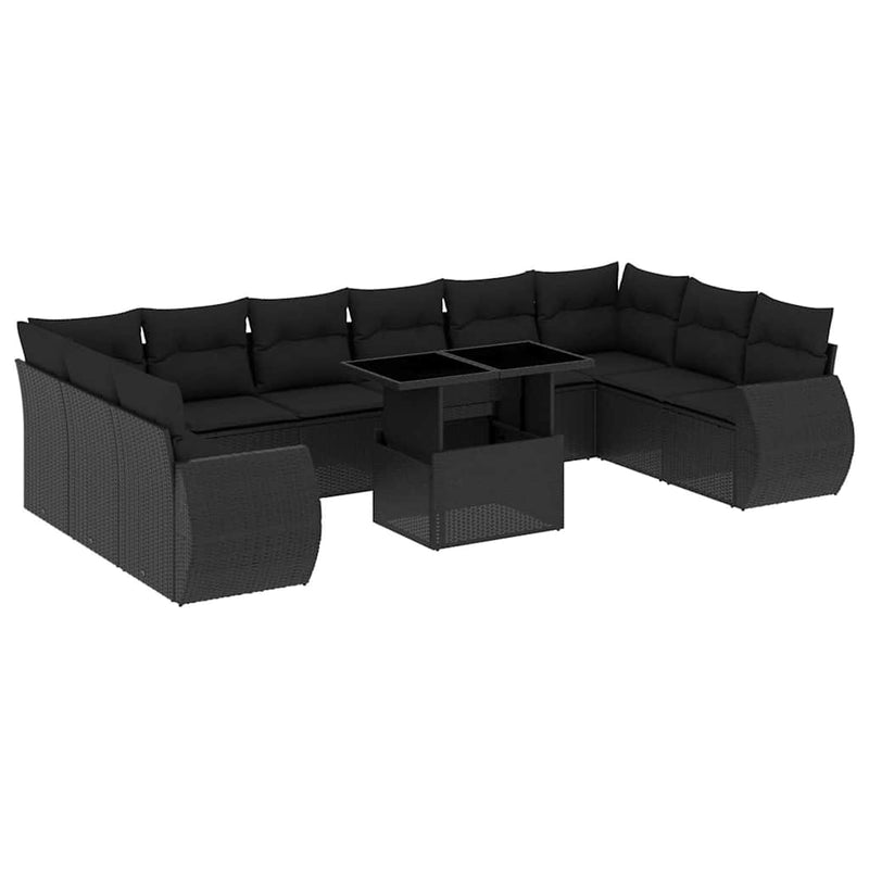 11 Piece Garden Sofa Set with Cushions Black Poly Rattan Payday Deals