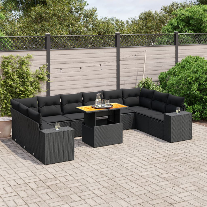 11 Piece Garden Sofa Set with Cushions Black Poly Rattan Payday Deals