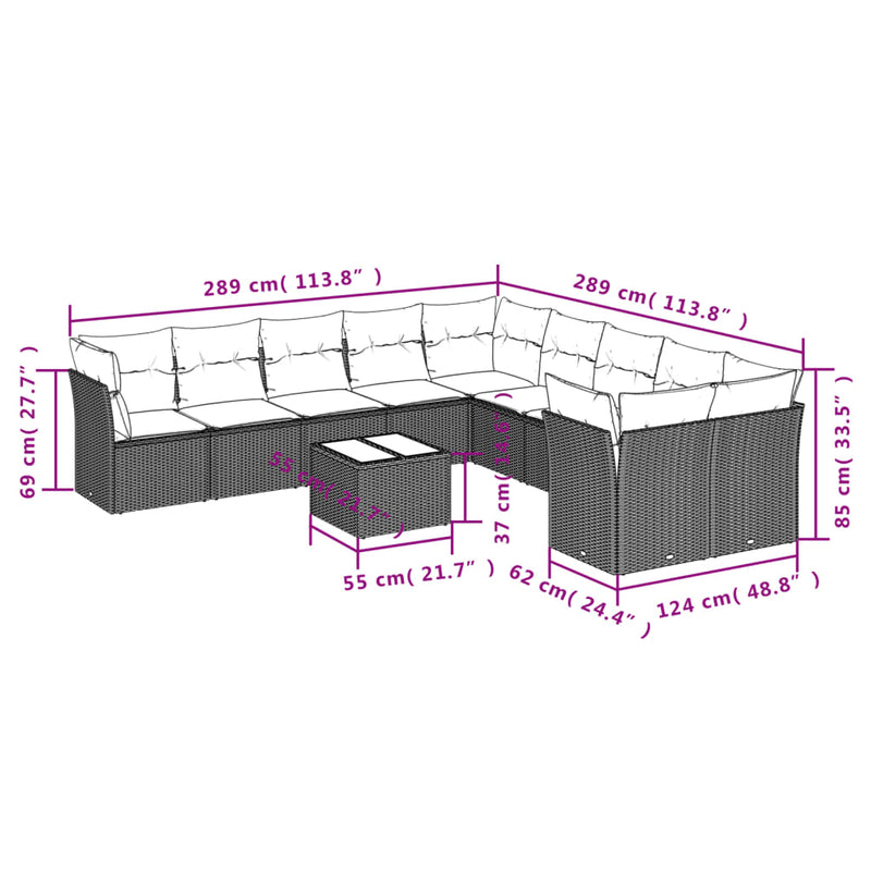 11 Piece Garden Sofa Set with Cushions Black Poly Rattan Payday Deals