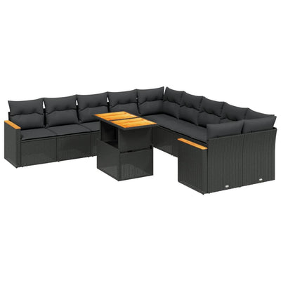 11 Piece Garden Sofa Set with Cushions Black Poly Rattan Payday Deals