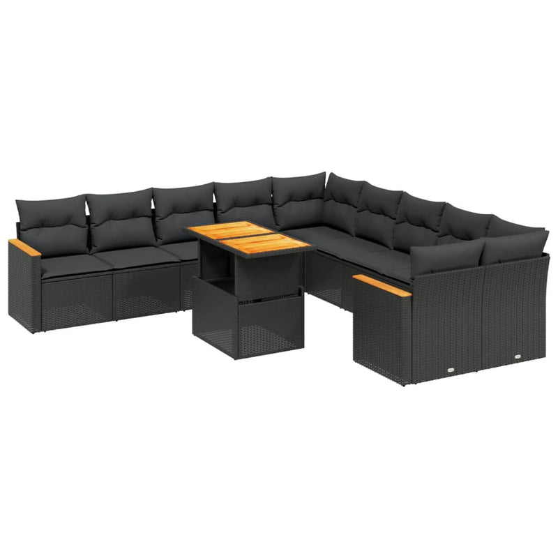 11 Piece Garden Sofa Set with Cushions Black Poly Rattan Payday Deals