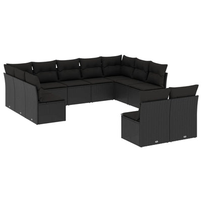 11 Piece Garden Sofa Set with Cushions Black Poly Rattan Payday Deals