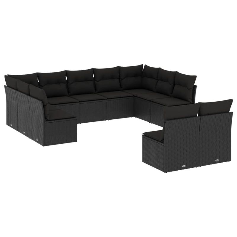 11 Piece Garden Sofa Set with Cushions Black Poly Rattan Payday Deals