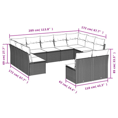 11 Piece Garden Sofa Set with Cushions Black Poly Rattan Payday Deals