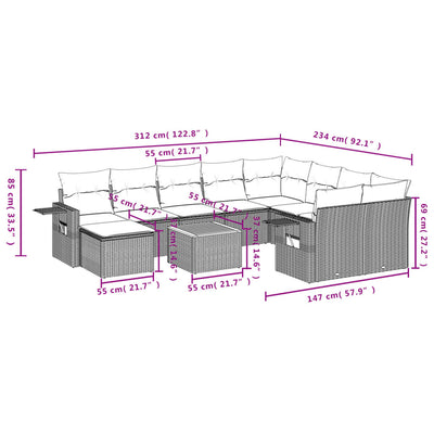 11 Piece Garden Sofa Set with Cushions Black Poly Rattan Payday Deals