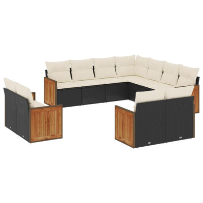 11 Piece Garden Sofa Set with Cushions Black Poly Rattan Payday Deals