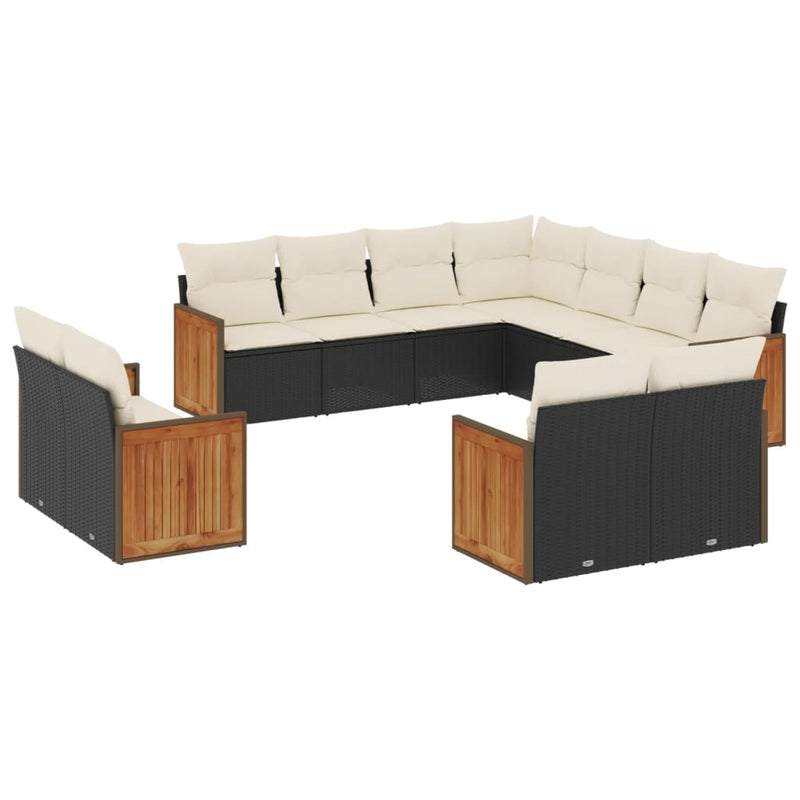 11 Piece Garden Sofa Set with Cushions Black Poly Rattan Payday Deals