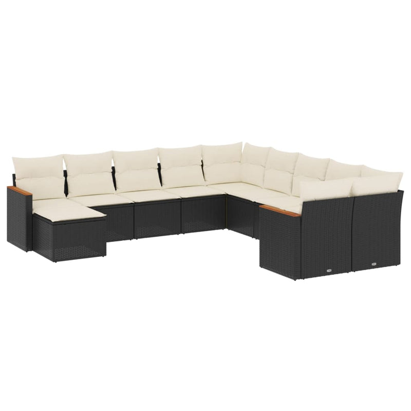 11 Piece Garden Sofa Set with Cushions Black Poly Rattan Payday Deals