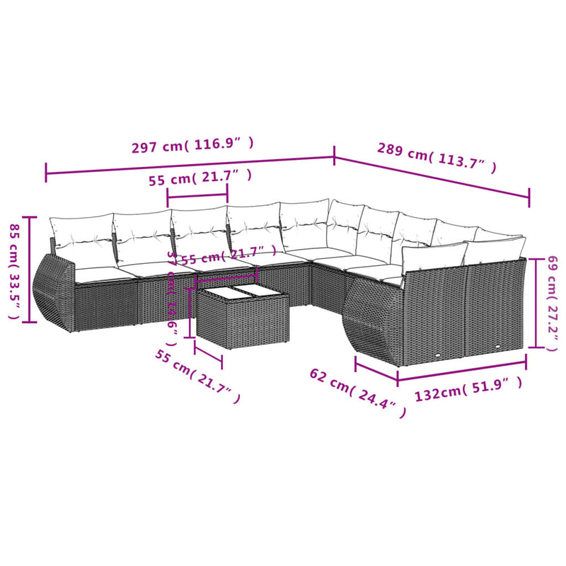 11 Piece Garden Sofa Set with Cushions Black Poly Rattan Payday Deals