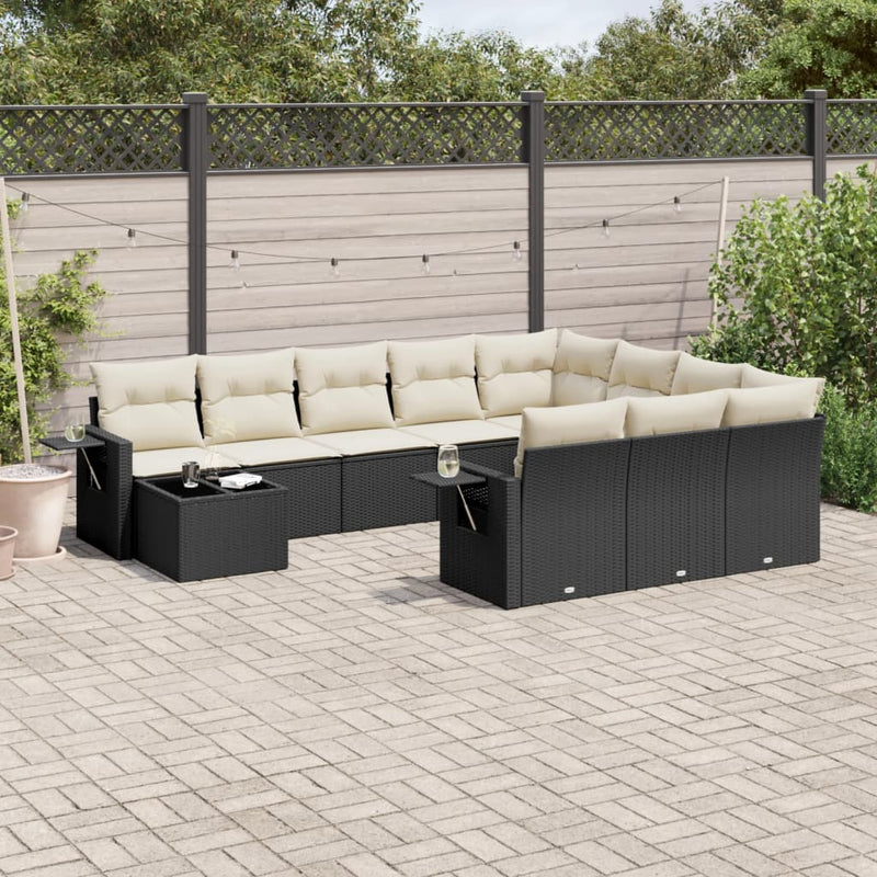 11 Piece Garden Sofa Set with Cushions Black Poly Rattan Payday Deals