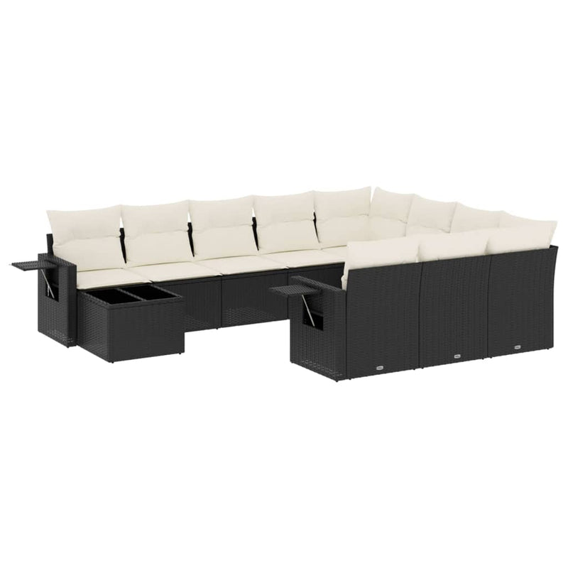 11 Piece Garden Sofa Set with Cushions Black Poly Rattan Payday Deals