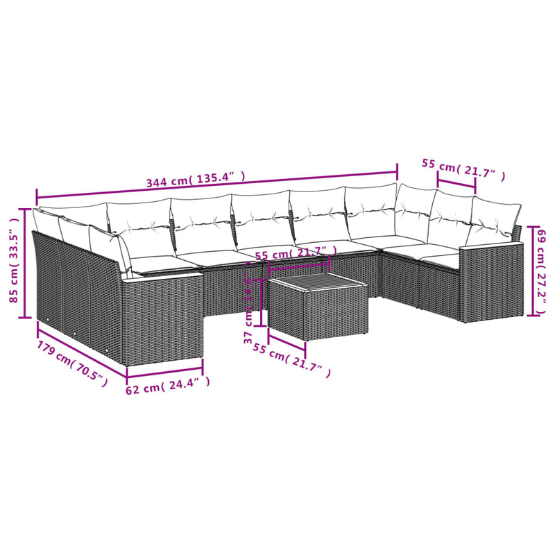 11 Piece Garden Sofa Set with Cushions Black Poly Rattan Payday Deals