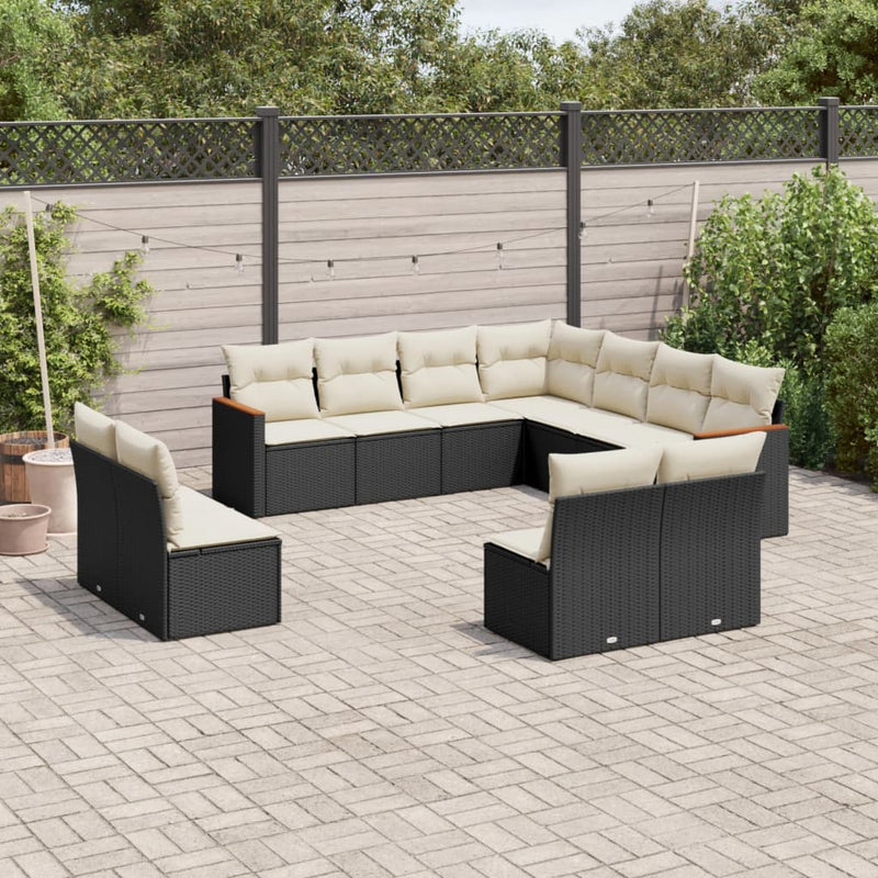 11 Piece Garden Sofa Set with Cushions Black Poly Rattan Payday Deals