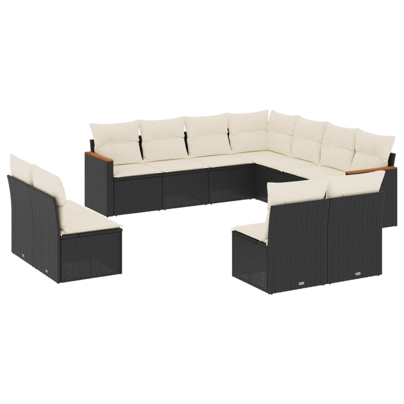 11 Piece Garden Sofa Set with Cushions Black Poly Rattan Payday Deals