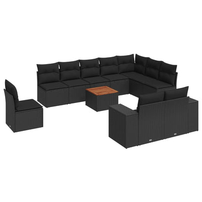 11 Piece Garden Sofa Set with Cushions Black Poly Rattan Payday Deals