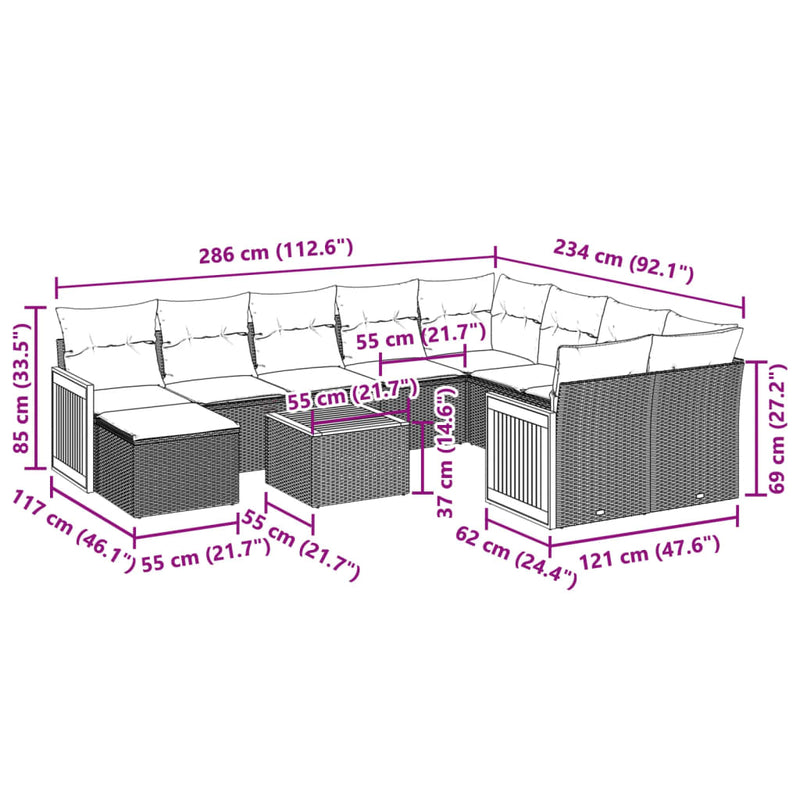11 Piece Garden Sofa Set with Cushions Black Poly Rattan Payday Deals