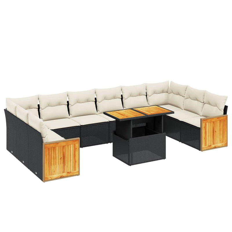 11 Piece Garden Sofa Set with Cushions Black Poly Rattan Payday Deals