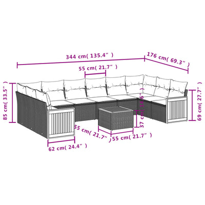 11 Piece Garden Sofa Set with Cushions Black Poly Rattan Payday Deals