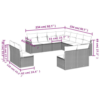 11 Piece Garden Sofa Set with Cushions Black Poly Rattan Payday Deals