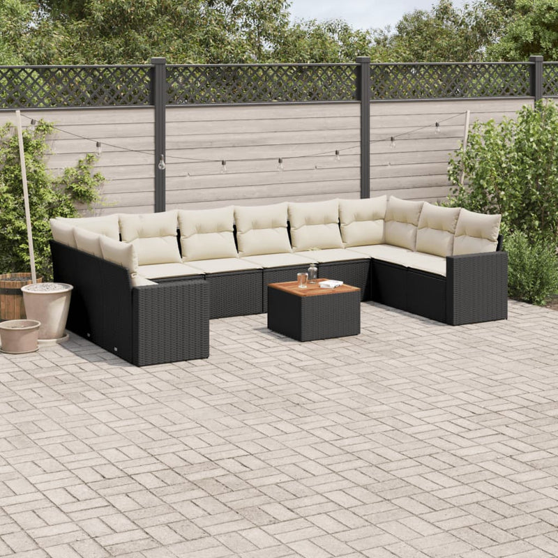 11 Piece Garden Sofa Set with Cushions Black Poly Rattan Payday Deals