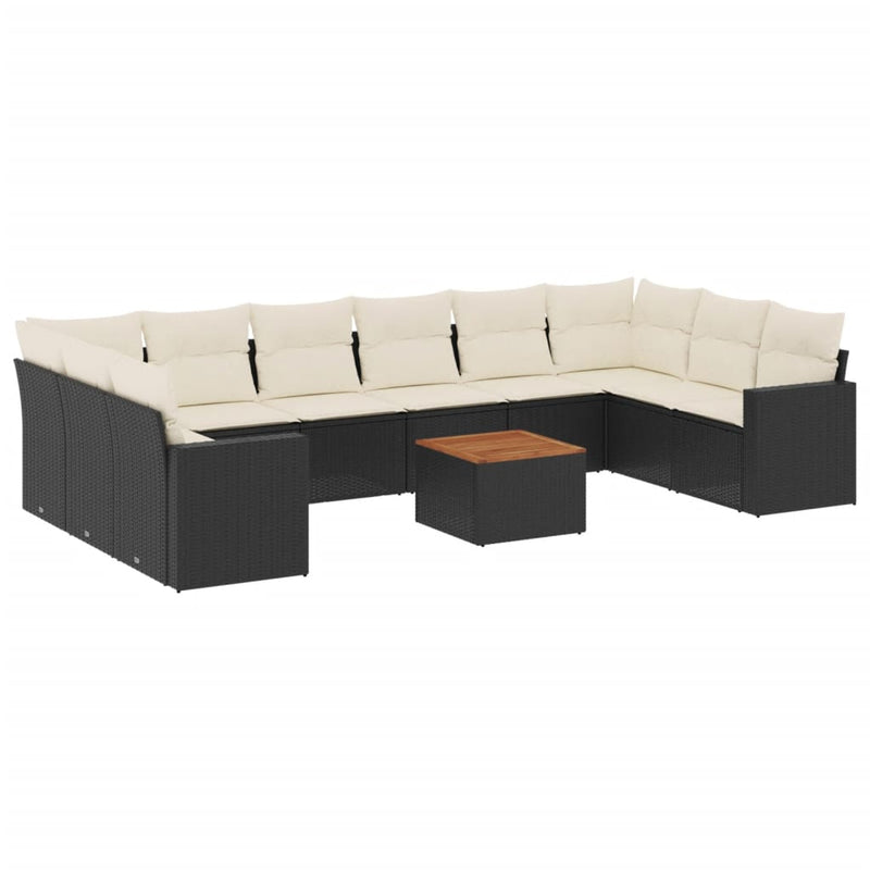 11 Piece Garden Sofa Set with Cushions Black Poly Rattan Payday Deals