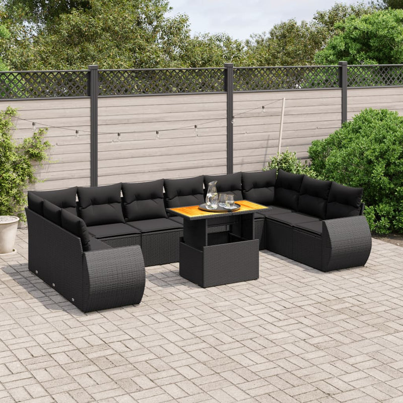 11 Piece Garden Sofa Set with Cushions Black Poly Rattan Payday Deals