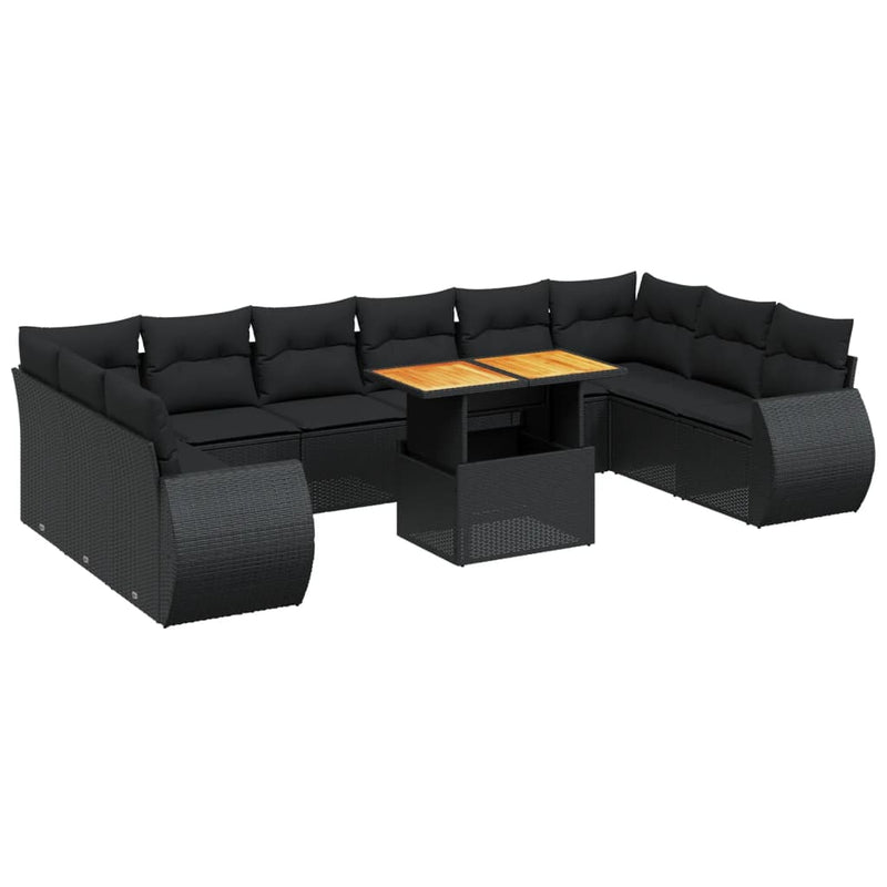 11 Piece Garden Sofa Set with Cushions Black Poly Rattan Payday Deals