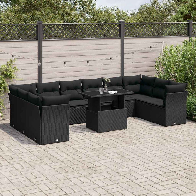 11 Piece Garden Sofa Set with Cushions Black Poly Rattan Payday Deals