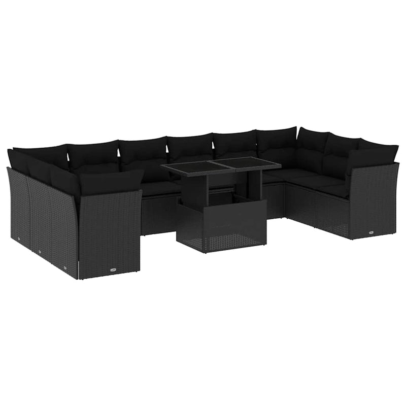 11 Piece Garden Sofa Set with Cushions Black Poly Rattan Payday Deals