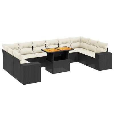 11 Piece Garden Sofa Set with Cushions Black Poly Rattan Payday Deals