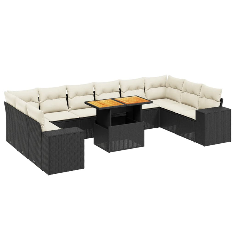11 Piece Garden Sofa Set with Cushions Black Poly Rattan Payday Deals