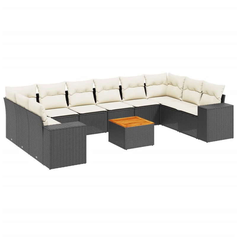 11 Piece Garden Sofa Set with Cushions Black Poly Rattan Payday Deals