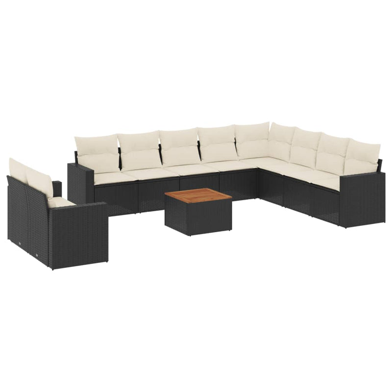 11 Piece Garden Sofa Set with Cushions Black Poly Rattan Payday Deals
