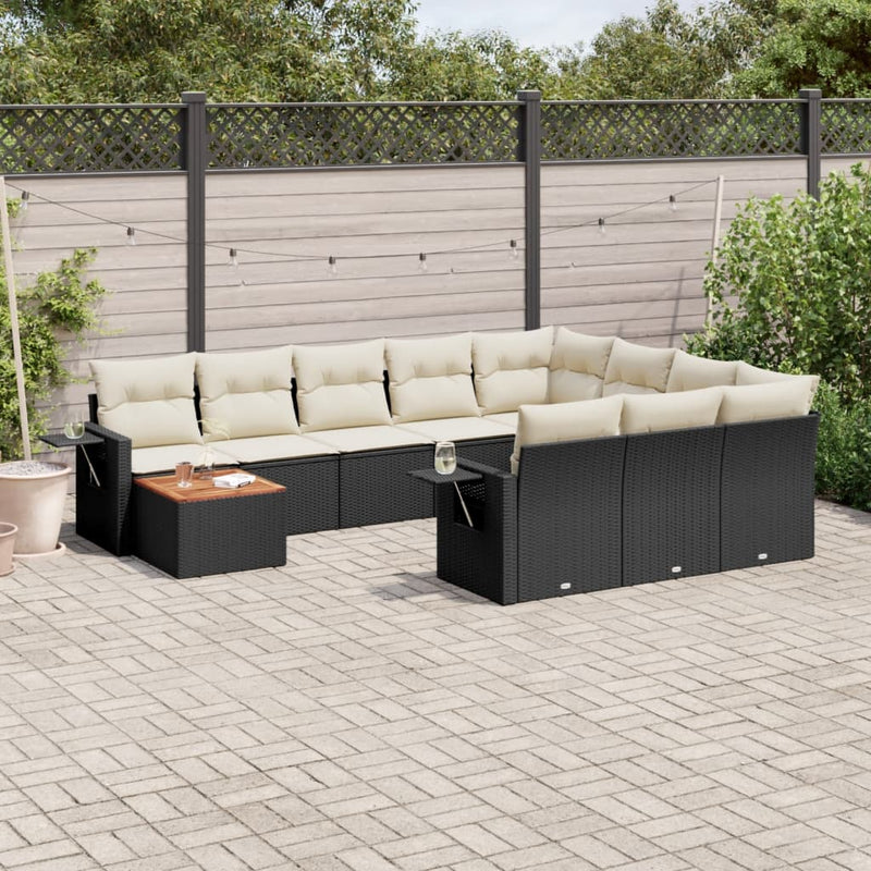 11 Piece Garden Sofa Set with Cushions Black Poly Rattan Payday Deals