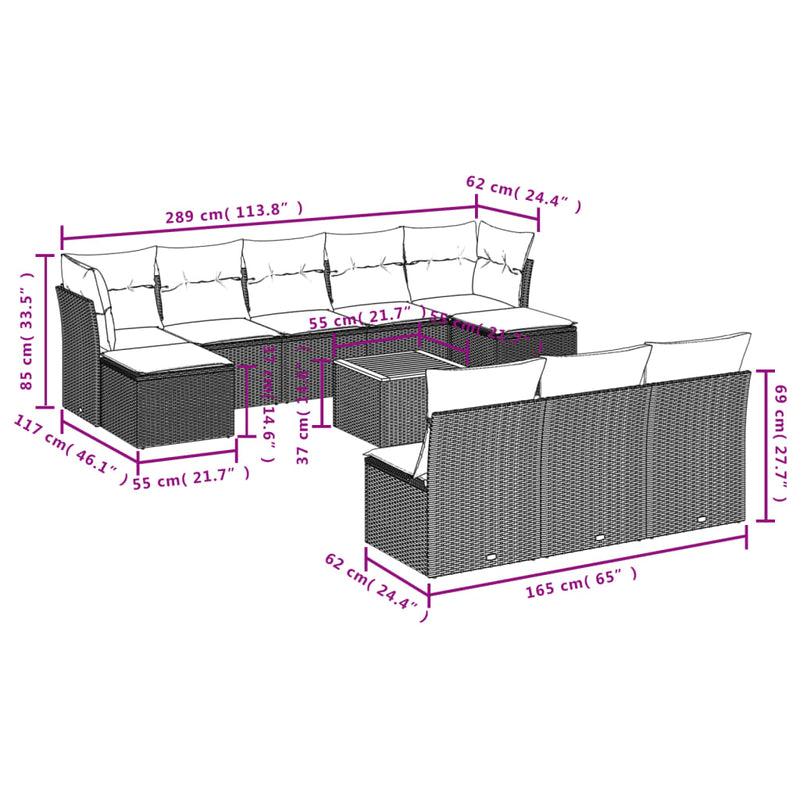 11 Piece Garden Sofa Set with Cushions Black Poly Rattan Payday Deals