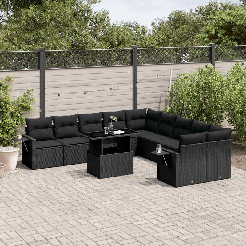11 Piece Garden Sofa Set with Cushions Black Poly Rattan Payday Deals