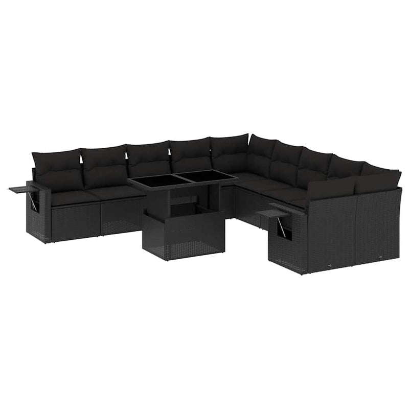 11 Piece Garden Sofa Set with Cushions Black Poly Rattan Payday Deals