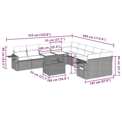 11 Piece Garden Sofa Set with Cushions Black Poly Rattan Payday Deals