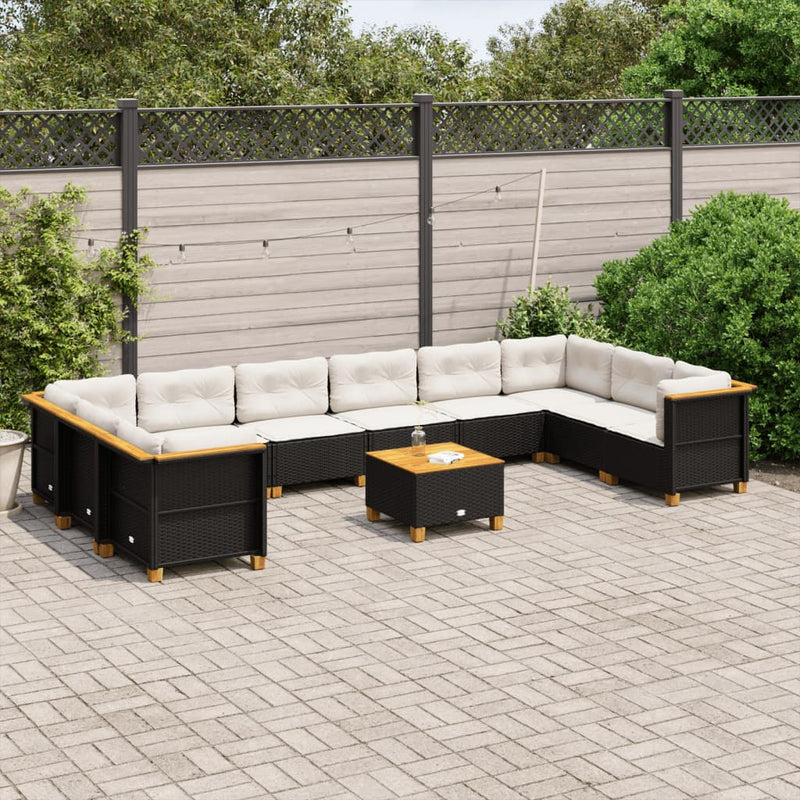 11 Piece Garden Sofa Set with Cushions Black Poly Rattan Payday Deals