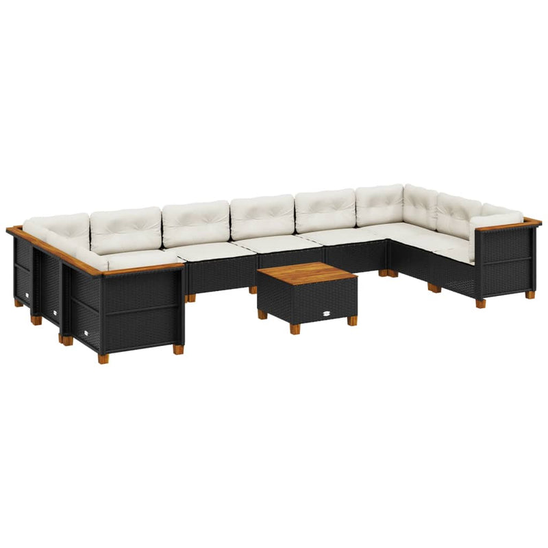 11 Piece Garden Sofa Set with Cushions Black Poly Rattan Payday Deals