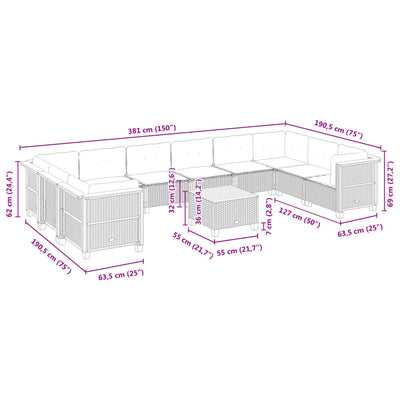 11 Piece Garden Sofa Set with Cushions Black Poly Rattan Payday Deals