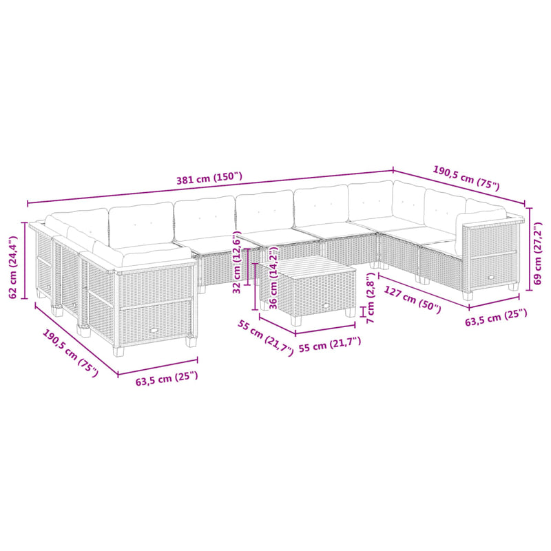 11 Piece Garden Sofa Set with Cushions Black Poly Rattan Payday Deals